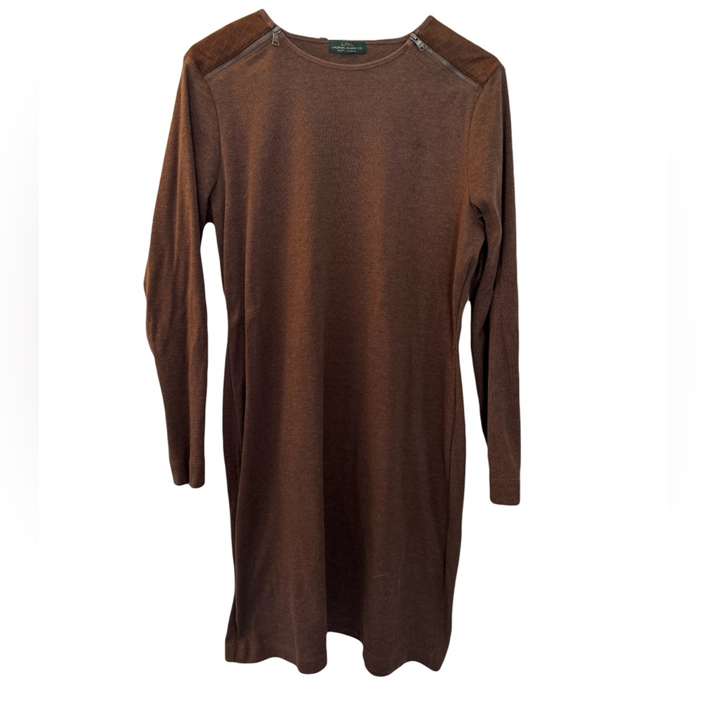 LRL Lauren Ralph Lauren Long-Sleeved Shift Dress, Brown, Size‎ L